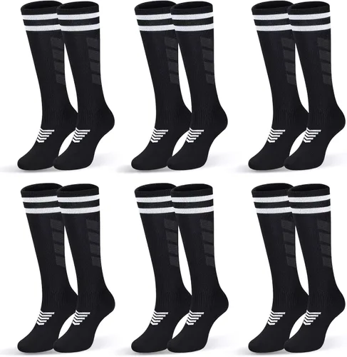 Miniatura 10 de 6 pares de calcetines elásticos de fútbol para niños, calcetines de tubo alto hasta la rodilla, coloridos calcetines de fútbol atlético para niños