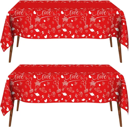 Miniatura 12 de Mantel de Navidad, 2 piezas de mantel desechable de plástico rojo, mantel de 54 x 108 pulgadas para decoraciones de Navidad, mantel de árbol