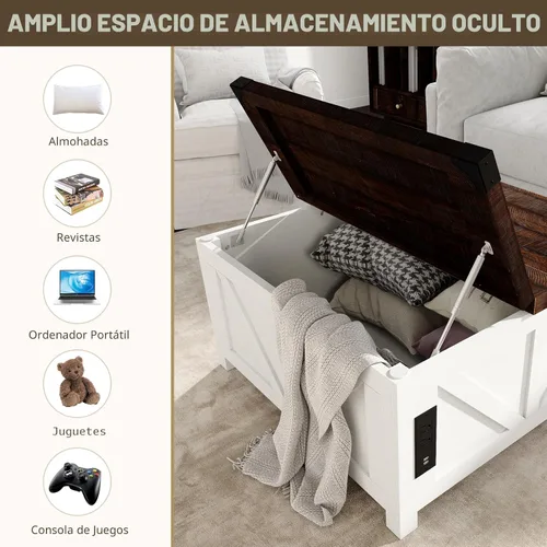 Miniatura 3 de Jimeimmen - Mesa de centro elevada de granja con almacenamiento, mesa cuadrada de centro de madera con estación de carga y puerto USB, mesa de sala