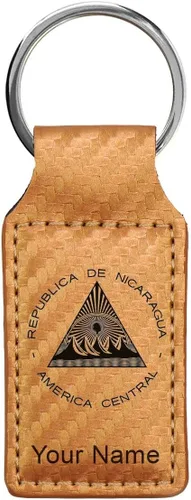 Miniatura 8 de LaserGram Llavero rectangular, bandera de Nicaragua, grabado personalizado incluido, Bambú