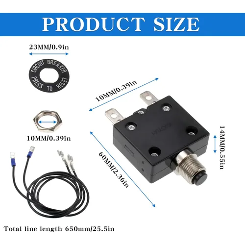 Miniatura 3 de 2 piezas de disyuntor térmico de 3 A, disyuntor de protector térmico de sobrecarga con botón de reinicio manual 32V DC 125/250V AC 3A con cables