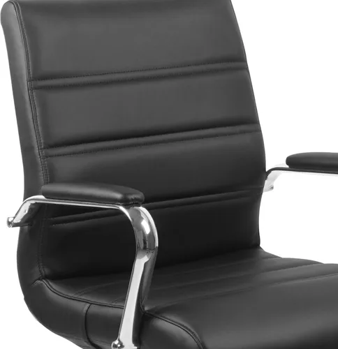 Miniatura 14 de Flash Furniture - Silla giratoria Whitney de respaldo medio con asiento acolchado y reposabrazos de LeatherSoft, silla de oficina ajustable en Negro