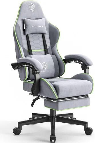 Miniatura 17 de Dowinx Silla de juegos de tela con cojín de resorte de bolsillo, silla de juegos de masaje con reposacabezas, silla ergonómica para computadora