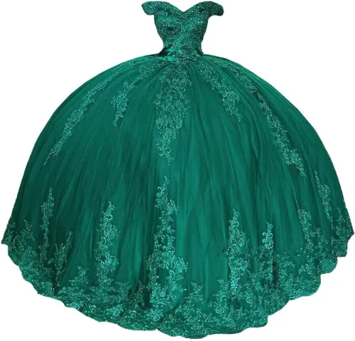 Youjiayi Vestidos de quinceañera con hombros descubiertos para mujer, vestido largo de tul con lazo de tul 2022, vestidos de baile de encaje para