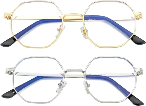 Miniatura 8 de JOVAKIT Gafas de bloqueo de luz azul con forma de polígono para mujeres y hombres, estilo vintage, octagonales cuadradas, sin prescripción, gafas
