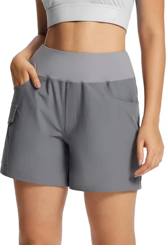 BALEAF Pantalones cortos deportivos de 5 pulgadas para mujer, de cintura alta, de secado rápido, con bolsillos tipo cargo, para senderismo,