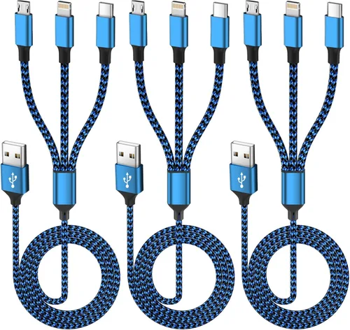 Miniatura 12 de Paquete de 2 cables de carga múltiple dual tipo C 4 en 1 de 6 pies para múltiples dispositivos con 2 puertos USB-C/IP/micro, cable USB de carga
