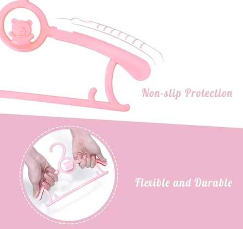 Miniatura 9 de HGYZE Perchas de plástico ajustables para niños de 11 a 14 pulgadas, paquete de 20 perchas de oso para ropa infantil, suéteres, hangar infantil