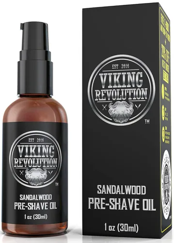 Viking Revolution Aceite de sándalo para antes del afeitado para hombres, afeitado suave, sin irritación, 1 onza líquida, todo tipo de piel