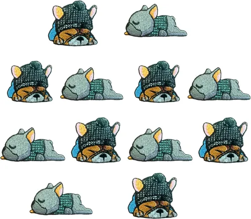 Miniatura 5 de TH - Juego de 2 minúsculos, bulldog francés, cachorro, mascota, perro, lindo logotipo de dibujos animados, 14 parches, coser para planchar