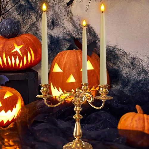Miniatura 9 de Ymenow Velas LED cónicas con control remoto, 10 velas parpadeantes sin llama para ventana, velas eléctricas de plástico marfil para decoración