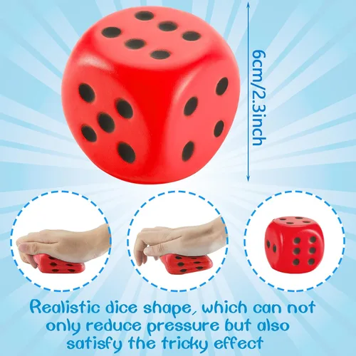 Miniatura 3 de Zomiboo 2 dados grandes de espuma de 2.3 pulgadas para el aula, gigantes de 6 caras, decoración de fiesta de casino, juguete para aliviar la azul