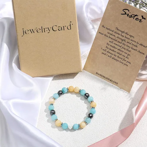 Miniatura 6 de Joyas y tarjetas de piedras naturales pulseras para hermana, regalos de cumpleaños para hermana, mejor amiga