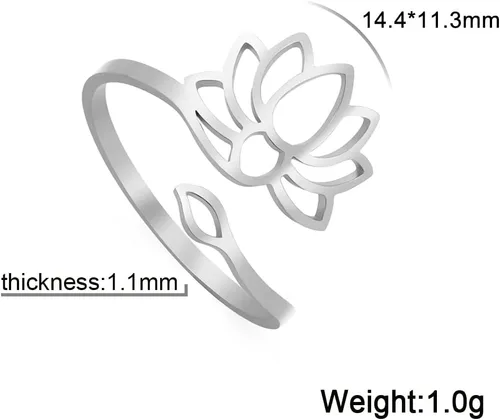 Miniatura 3 de kkjoy Anillo de yoga de flor de loto de acero inoxidable con diseño de loto ajustable, anillo de dedo abierto, regalo inspirador para mujeres