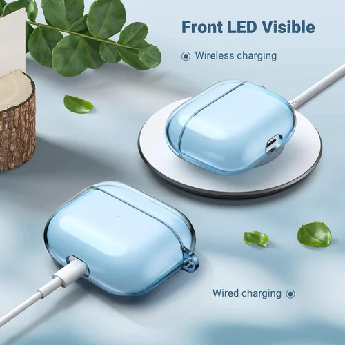 Miniatura 4 de ULAK Funda compatible con AirPods de 3ª generación 2021, a prueba de golpes, transparente, diseño de funda protectora de TPU suave con llavero