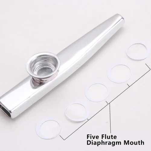 Miniatura 3 de Metal Kazoo instrumento musical, mirlitón pequeño y profesional con cinco repuestos de membranas para niños, regalo de Navidad, Plateado