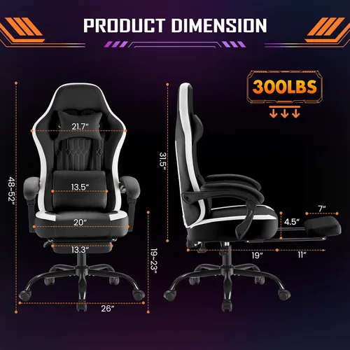 Miniatura 3 de NEWBULIG Silla de escritorio para videojuegos, silla de oficina de respaldo alto con reposapiés y reposacabezas, cómodo soporte lumbar ergonómico