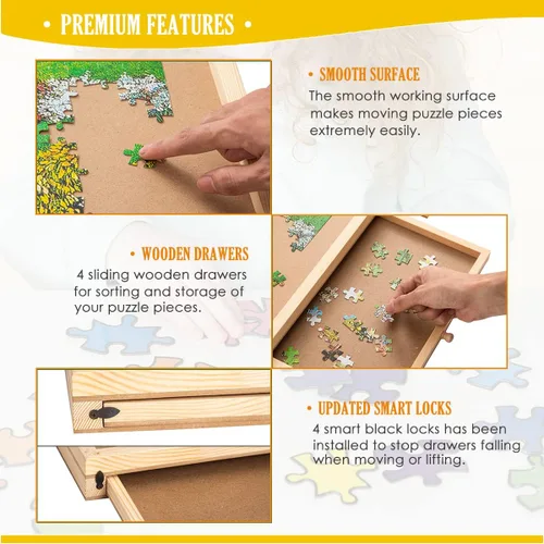 Miniatura 3 de SNAIL Tablero de rompecabezas de madera jumbo portátil con cajones de almacenamiento para adultos, mesa de rompecabezas grande de 34 x 26 pulgadas