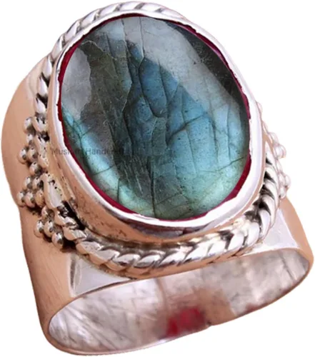 Miniatura 18 de Anillo de plata de ley 925 con piedras preciosas ovaladas auténticas, hecho a mano, hermoso regalo de Navidad para ella