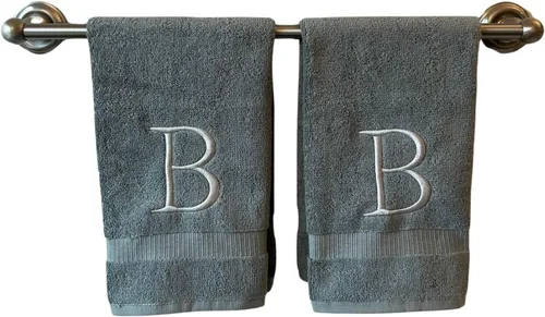 Miniatura 198 de Toalla de mano con inicial beige para baño, toalla bordada decorativa de calidad de hotel de lujo con monograma para tocador, spa, certificado