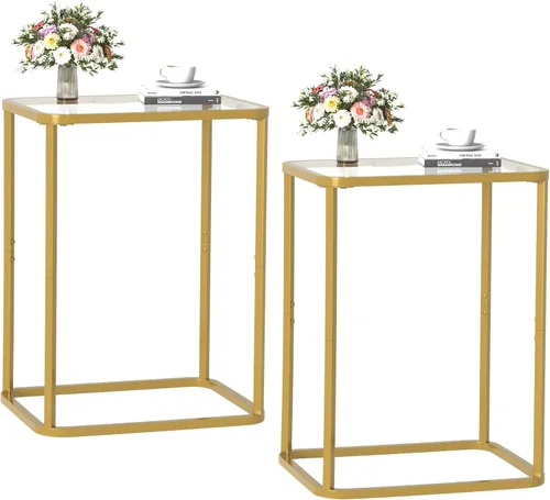 Miniatura 14 de Garden 4 you Mesa auxiliar de cristal, mesa auxiliar rectangular con marco de metal, moderna mesita de noche para oficina, dormitorio, sala de Negro