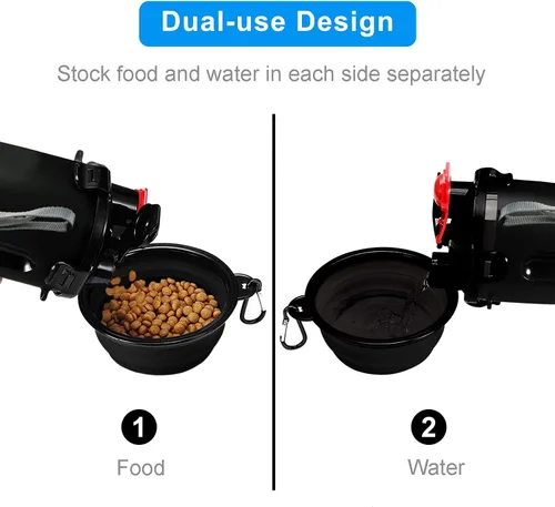 Miniatura 3 de Botella de agua de viaje para perros, cuencos plegables 2 en 1, contenedor de comida para mascotas con cuencos plegables, cuencos de agua portátiles