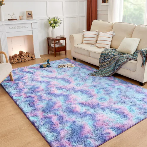 Miniatura 26 de Andency Alfombras suaves color burdeos para sala de estar, dormitorio, 5 x 8 pies, alfombra de noche lanuda esponjosa, antideslizante, alfombra