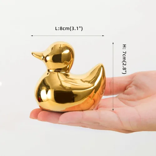 Miniatura 2 de Figuras de pato de cerámica dorada para decoración del hogar, esculturas y estatuas de animales Decoración de arte hecha a mano, mini pato