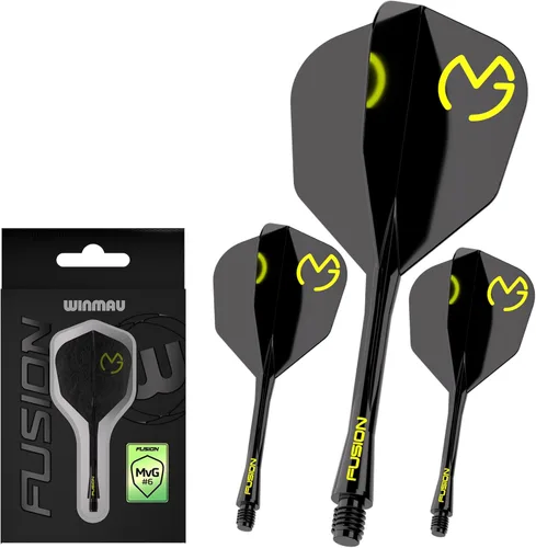 Miniatura 9 de Winmau Darts Fusion Sistema Integrado de Vuelo y Eje - Forma y Diseño No.6 - Disponible en Corto, Intermedio y Mediano - Negro, Amarillo y Rojo