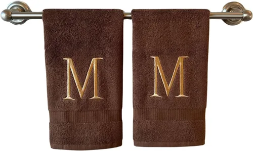 Miniatura 162 de Toalla de mano con inicial beige para baño, toalla bordada decorativa de calidad de hotel de lujo con monograma para tocador, spa, certificado