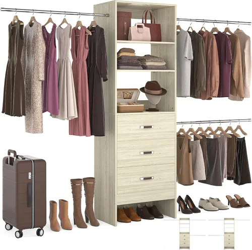 Miniatura 9 de Homieasy Sistema Organizador de Armario de 96 Pulgadas, Organizador de Armario Walk-In Personalizable de 8 Pies con Varillas para Colgar, Perchero