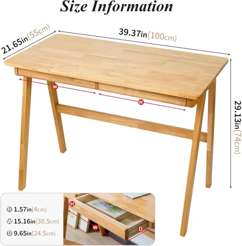 Miniatura 2 de Escritorio para computadora con cajones, escritorio de madera maciza, escritorios de oficina en casa modernos de mediados de siglo, mesa de estudio