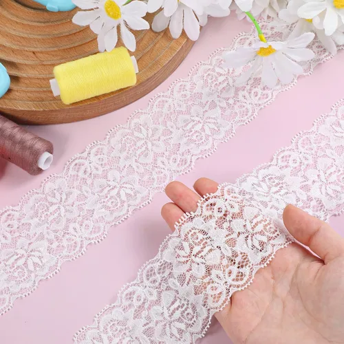 Miniatura 7 de Cinta de encaje blanco de 5 yardas, encaje blanco de 2.36 pulgadas de ancho de algodón vintage, adornos de ganchillo, adornos de costura