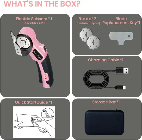 Miniatura 8 de Tijeras eléctricas inalámbricas, cortador de caja recargable de 4 V eléctrico con caja de almacenamiento, 2 cuchillas, cable de carga USB, cortador