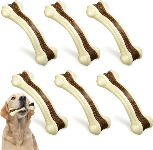 Sosation 6 piezas de juguetes para perros para masticadores agresivos de Navidad, huesos de nailon con sabor a carne de vacuno, juguetes resistentes