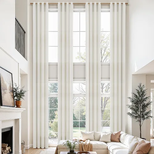 Miniatura 24 de Cortinas de lino beige de abedul de 84 pulgadas de largo para sala de estar, cortina semitransparente filtrante de luz de lujo, decoración moderna