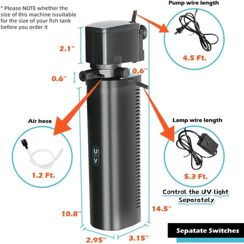 Miniatura 2 de Filtro de Acuario para Tanque de 100-400 Galones, U-V Máquina Verde Limpia para Tanque de Peces Submersible Bomba Poderosa Filtro de Recipiente