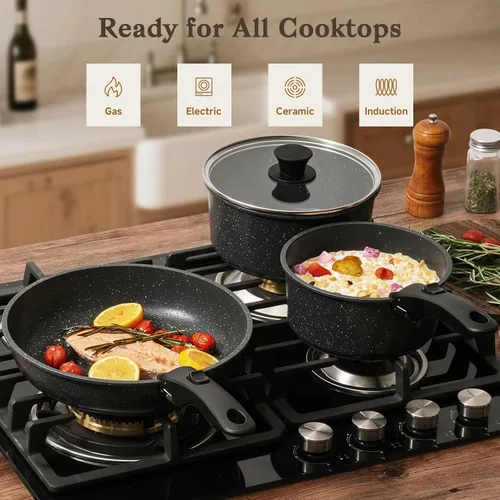 Miniatura 4 de SODAY Juego de 15 piezas de ollas y sartenes antiadherentes, juegos de utensilios de cocina con mango desmontable, herramientas de cocina