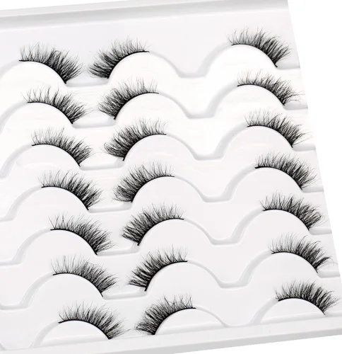 Miniatura 345 de Pooplunch - Pestañas postizas finas de visón sintético, estilo ojo de gato, naturales, cruzadas, tipo racimo, efecto 8D de volumen, tiras