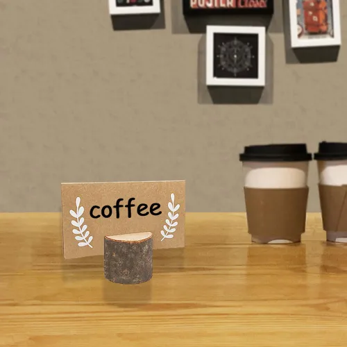 Miniatura 5 de 12 tarjeteros de madera rústica con 15 tarjetas de lugar de papel Kraft, soporte para números de mesas de madera, soportes para tarjetas de nombre