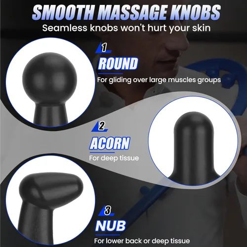 Miniatura 2 de Bastón de masaje de punto gatillo para alivio de espalda, cuello y hombros, gancho de masaje muscular de tejido profundo para nudos y tensión, Negro