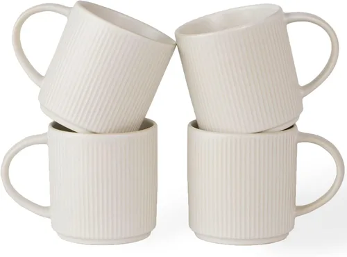 Miniatura 40 de Juego de Tazas de Café Famiware para 6, Tazas de 12 oz con Asa para Café, Té, Cacao, Leche - Juego de Vajilla de Cerámica y Gres, Blanco Mate Blanco