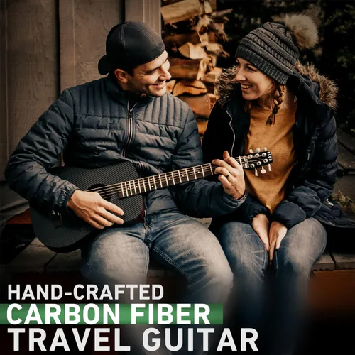Miniatura 2 de KLOS - Guitarra acústica de fibra de carbono duradera, color negro con bolsa de concierto, correa, cejilla y más