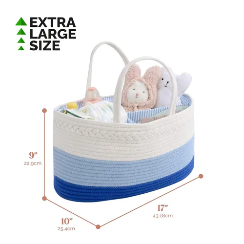 Miniatura 3 de luxury little Organizador de pañales, cesta grande de cuerda de algodón para bebé, organizador de cambiador para almacenamiento de pañales de bebé