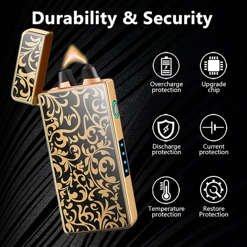 Miniatura 5 de Encendedor de arco resistente al viento, recargable por USB, plasma, sin llama con indicador de batería, ideal para velas, barbacoas y fuegos Flor