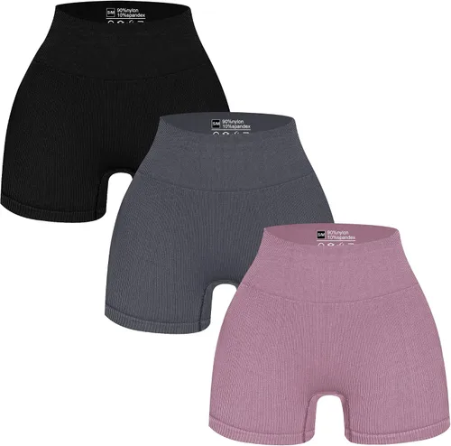 GAYHAY Pantalones cortos de entrenamiento de 3 piezas para mujer, sin costuras, acanalados, con levantamiento de glúteos, cintura alta, pantalones