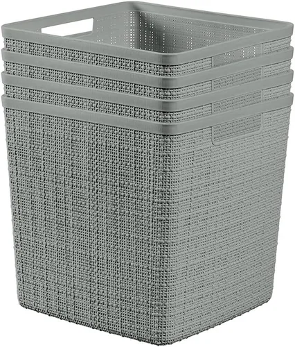 Miniatura 21 de Curver Juego de 6 cestas decorativas de plástico de yute mediano de 12 litros, para organización y almacenamiento, contenedores perfectos para Negro