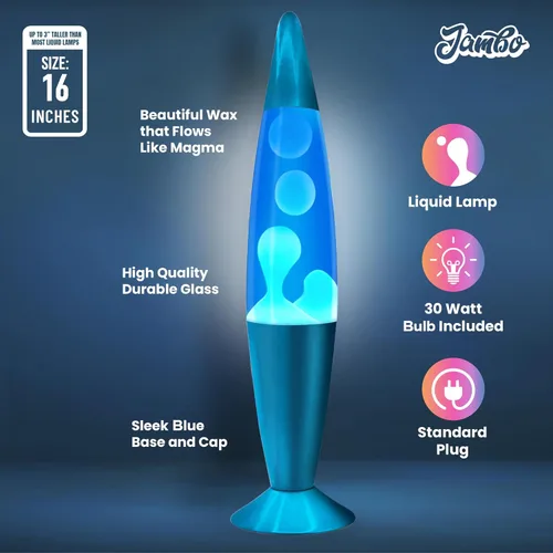 Miniatura 7 de JAMBO Hermosa lámpara de 16 pulgadas, azul con cera blanca/azul, luz líquida relajante, luz nocturna, decoración del hogar, sala de estar, oficina