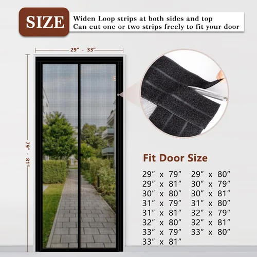 Miniatura 2 de Yotache - Puerta mosquitera magnética ajustable para puertas de 29"-33" de ancho y 79"-81" de alto, cortina de malla de fibra de vidrio reforzada