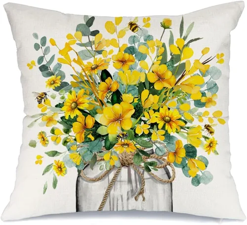 Miniatura 11 de AACORS Fundas de almohada del 4 de julio, 16 x 16 pulgadas, florero floral, mariposa, decoración patriótica de Estados Unidos, funda de almohada